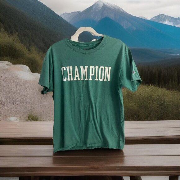 Vintage Y2K kelly green Champion tshirt short slv sz M preppy athleisure - Picture 1 of 8